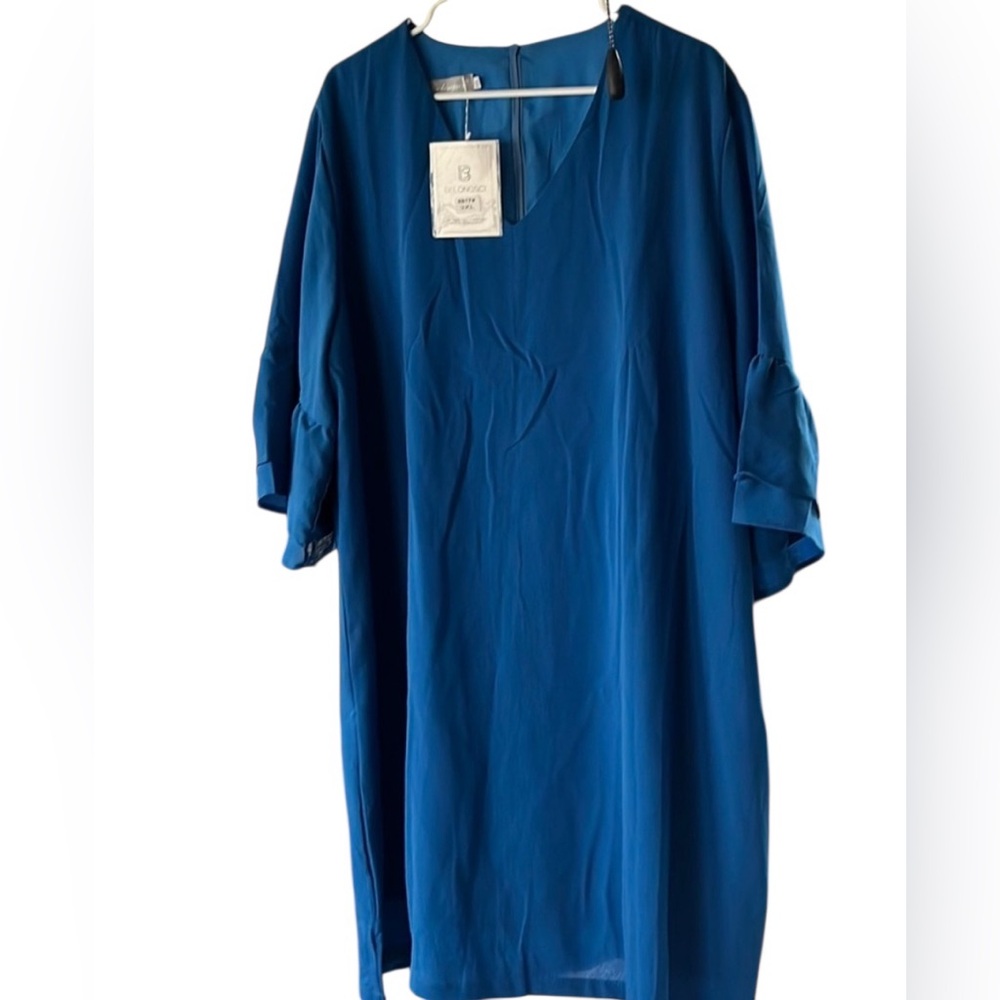 Royal Blue V-Neck Bell Sleeve Dress